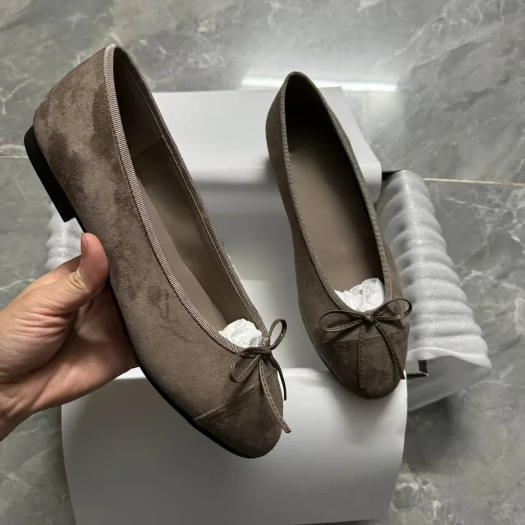 Women's Leather Ballet Flats With Bow Comfortable Casual Shoes