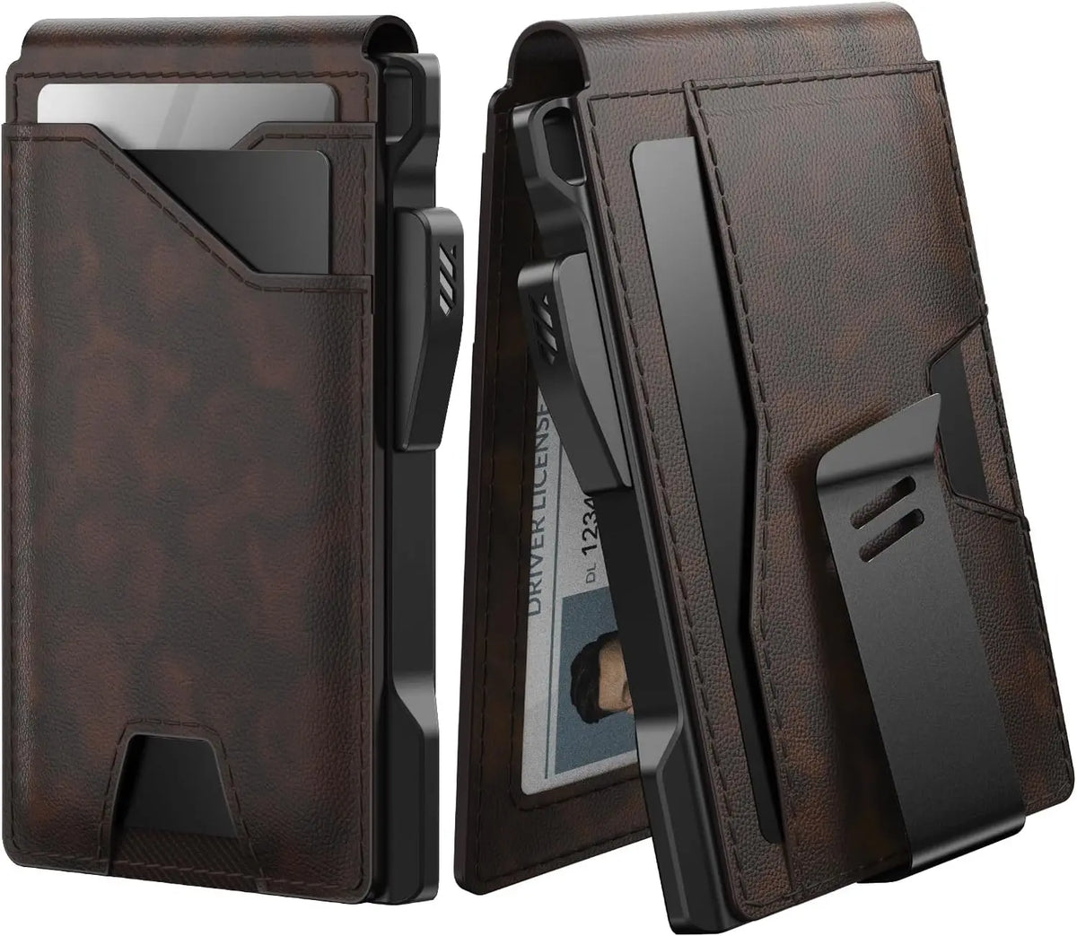 Tactical Wallet Card Holder: Pop Up Card Case, Genuine Leather, Smart,Slim, Minimalist, Thin, Front Pocket - 9-13 Card Capacitiy