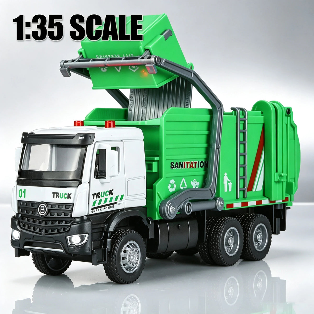 Diecast Garbage Truck Toy With Lights Sounds And Recycling Features