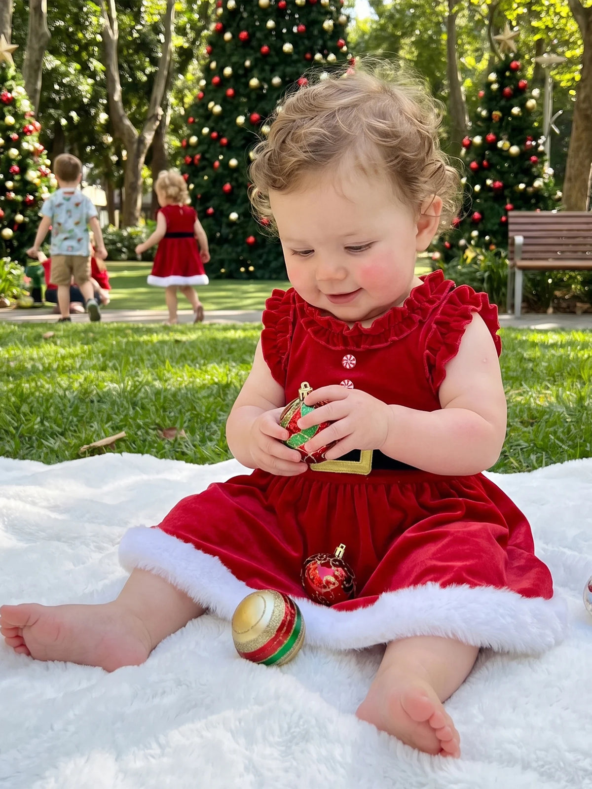 Velvet Fur Trim Santa Baby Girl Velvet Girl Christmas Sleeveless Toddler Baby Girl Fur Trim Toddler Baby Girl