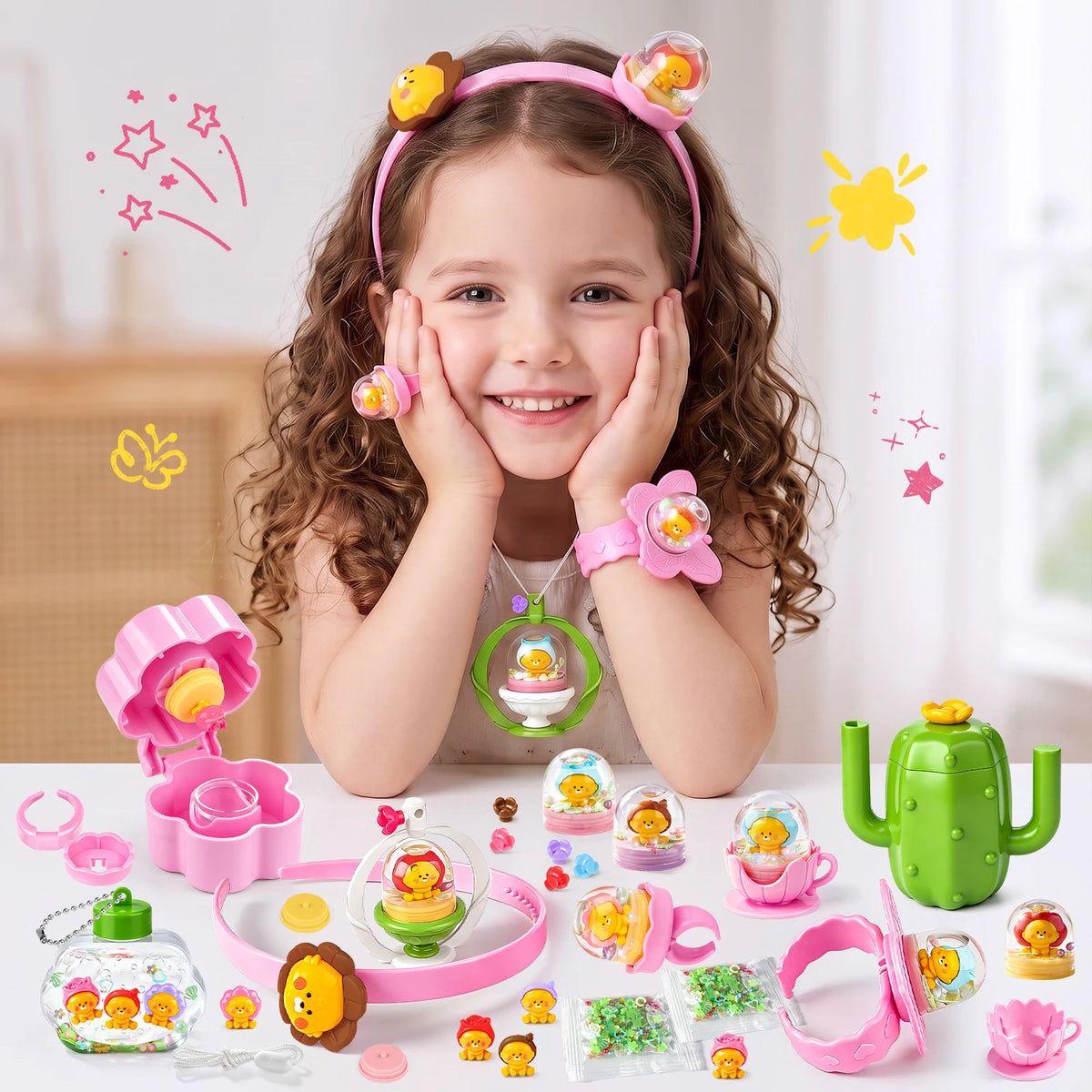 DIY Pretend Play Jewelry Toy, Princess Girls Kids Hair Accessories Necklace Makeup Toy Treasure Chest