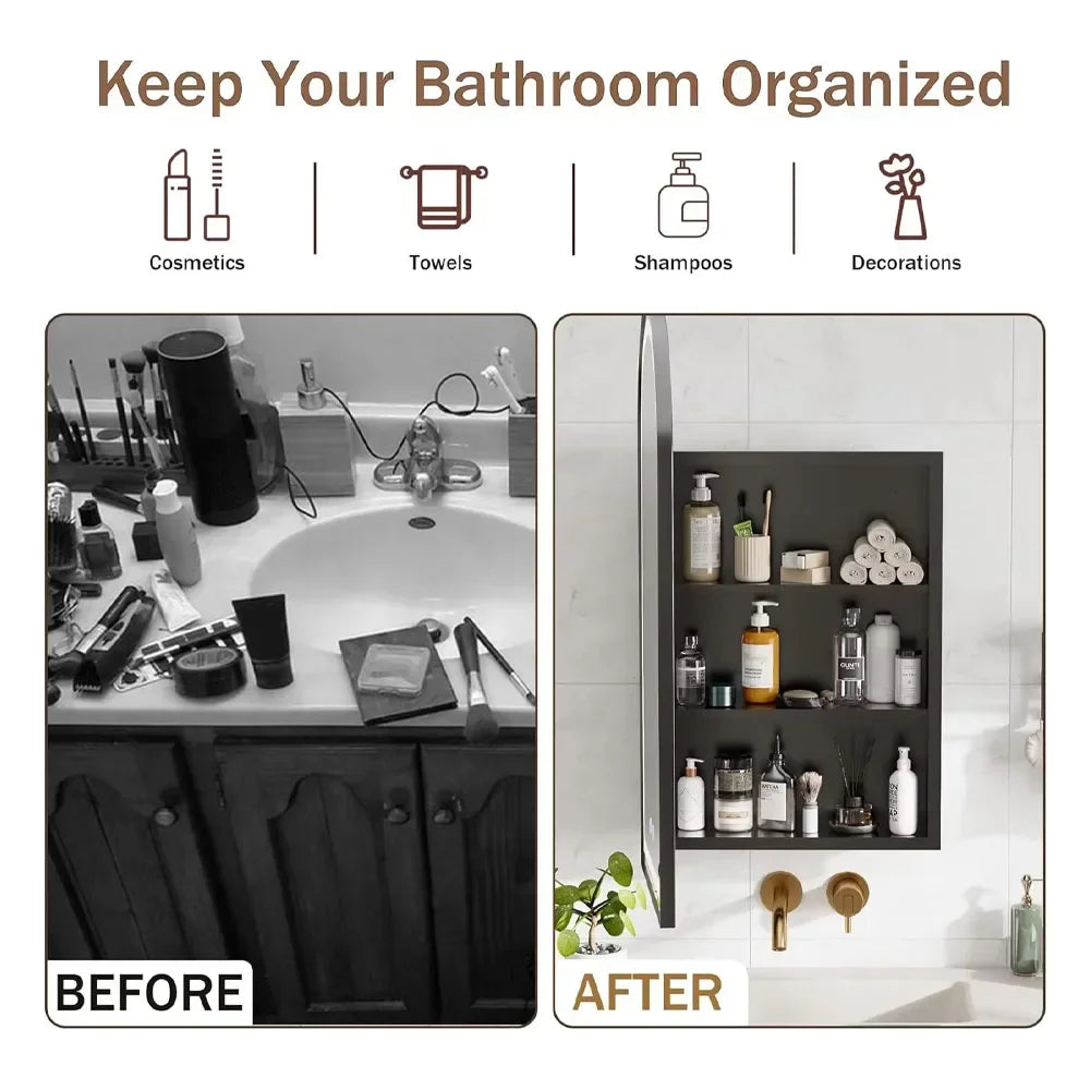 Bathroom Round Wall Mounted Medicine Cabinet With Mirror And Shelves