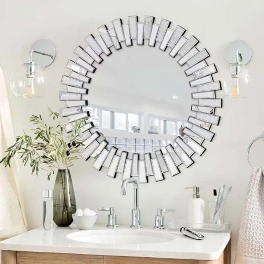 Round Wall Mirror Beveled Glass Frameless Circle For Wall Decor