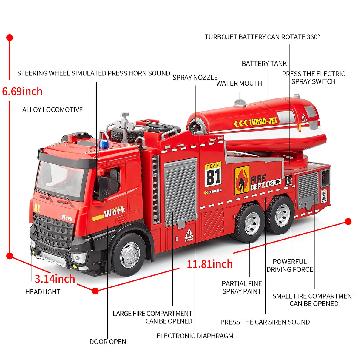 Diecast Fire Truck Toy With Lights Music And Water Spray