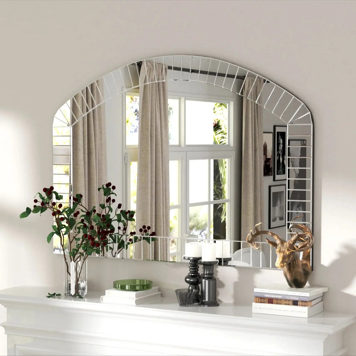 Extra Large Arched Wall Mirror, Silver Glass, Venetian Accent Mirror, Home Living Room Decor, Bling Beveled Edge
