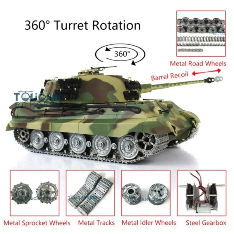 TOUCAN RC HOBBY Henglong King Tiger RC Tank With Metal Wheels