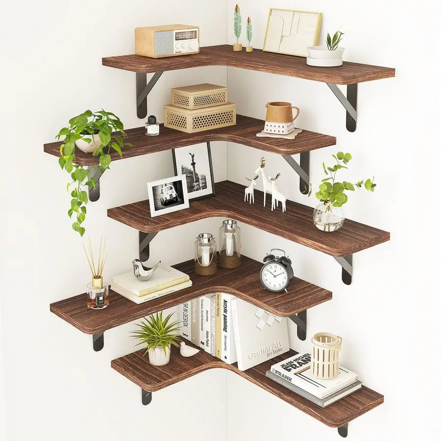 XMSJ Rustic Wood Floating Wall Shelves Corner Shelf Home Decor