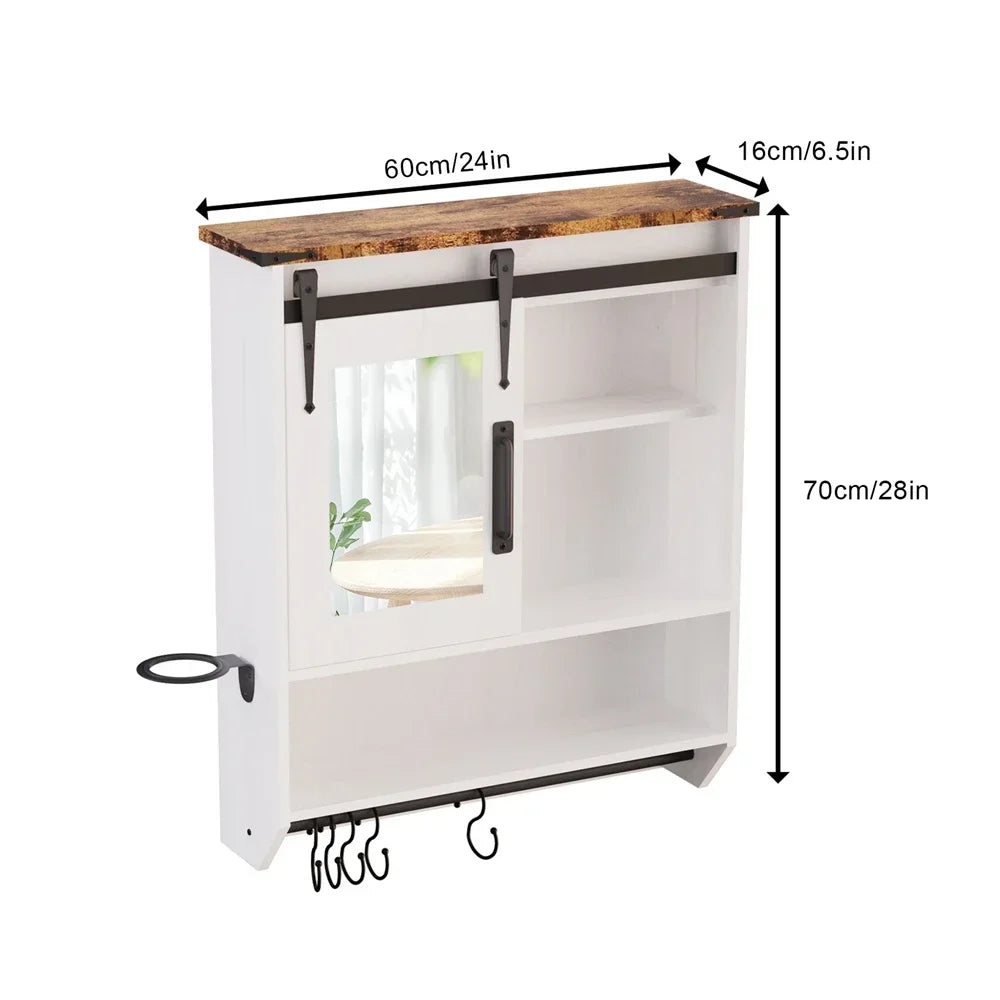 Bathroom Round Wall Mounted Medicine Cabinet With Mirror And Shelves