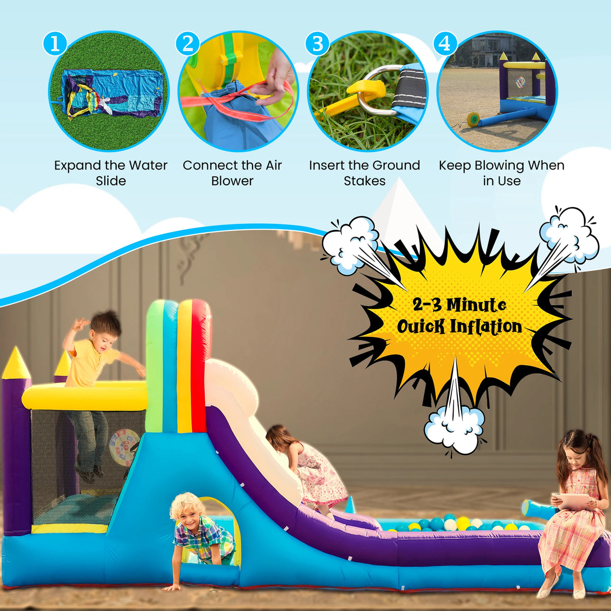 16ft Inflatable Water Slide Bounce House W/ Splash Pool for Kids Backyard Party Commercial Children's playground