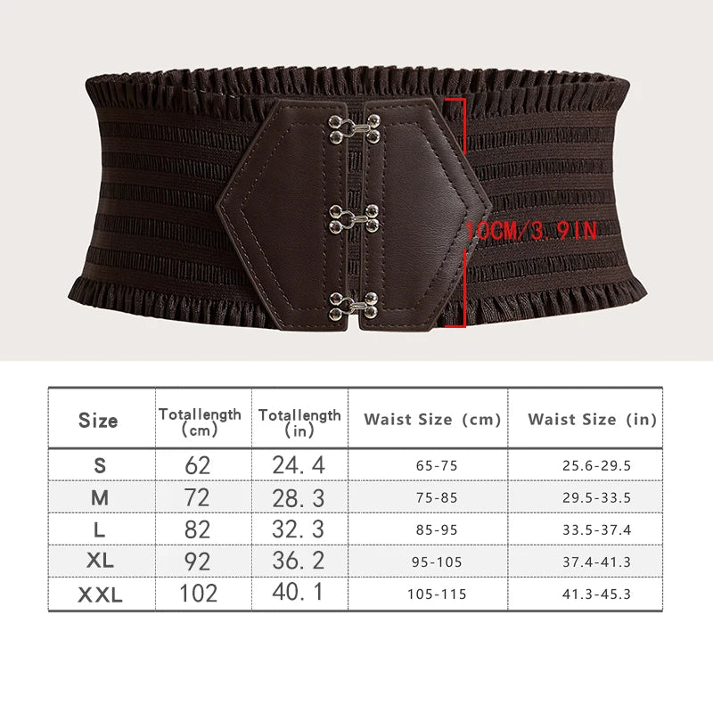 Vibrant Triple Buckle Elastic Waistband Ruffles Belt For Women Adjustable Strap