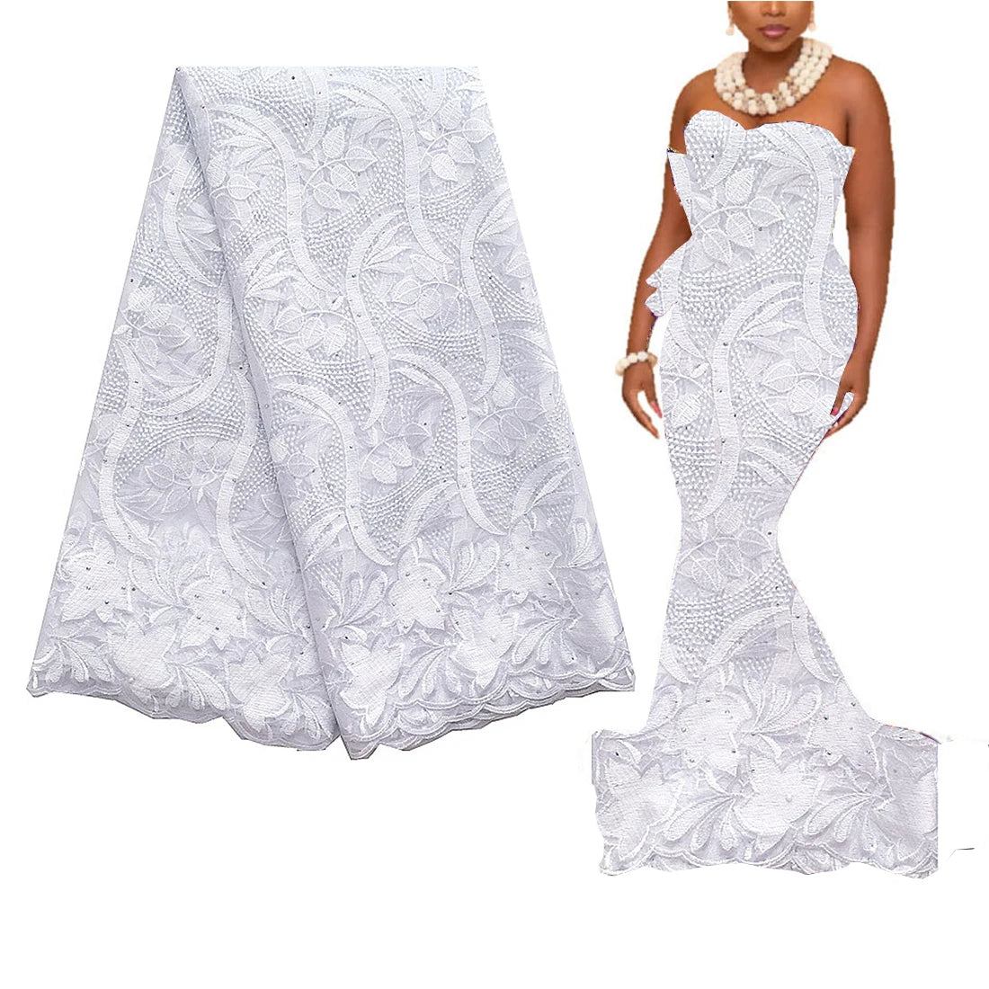 African Lace Fabric Embroidered White Gold Nigerian Wedding Lace