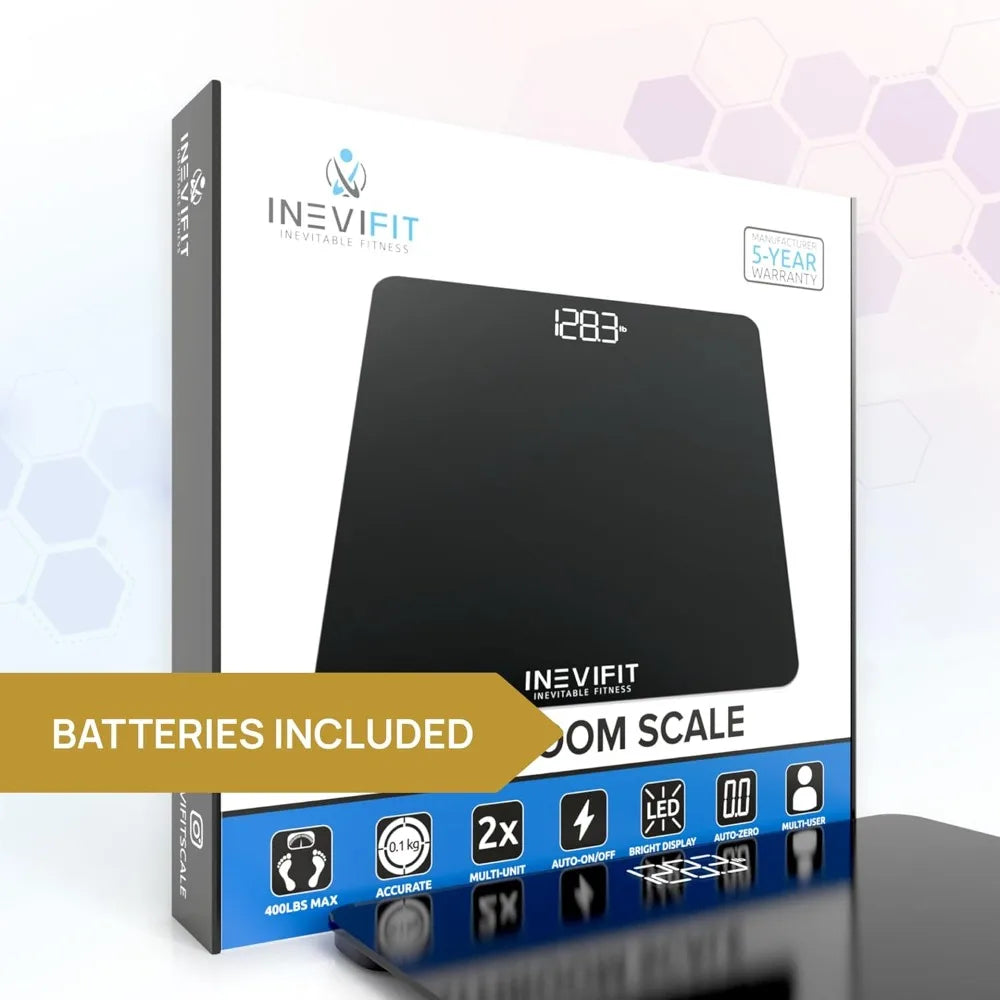 INEVIFIT Bathroom Scale, Highly Accurate Digital Bathroom Body Scale, Measures Weight up to 400 lbs. Includes Batteries