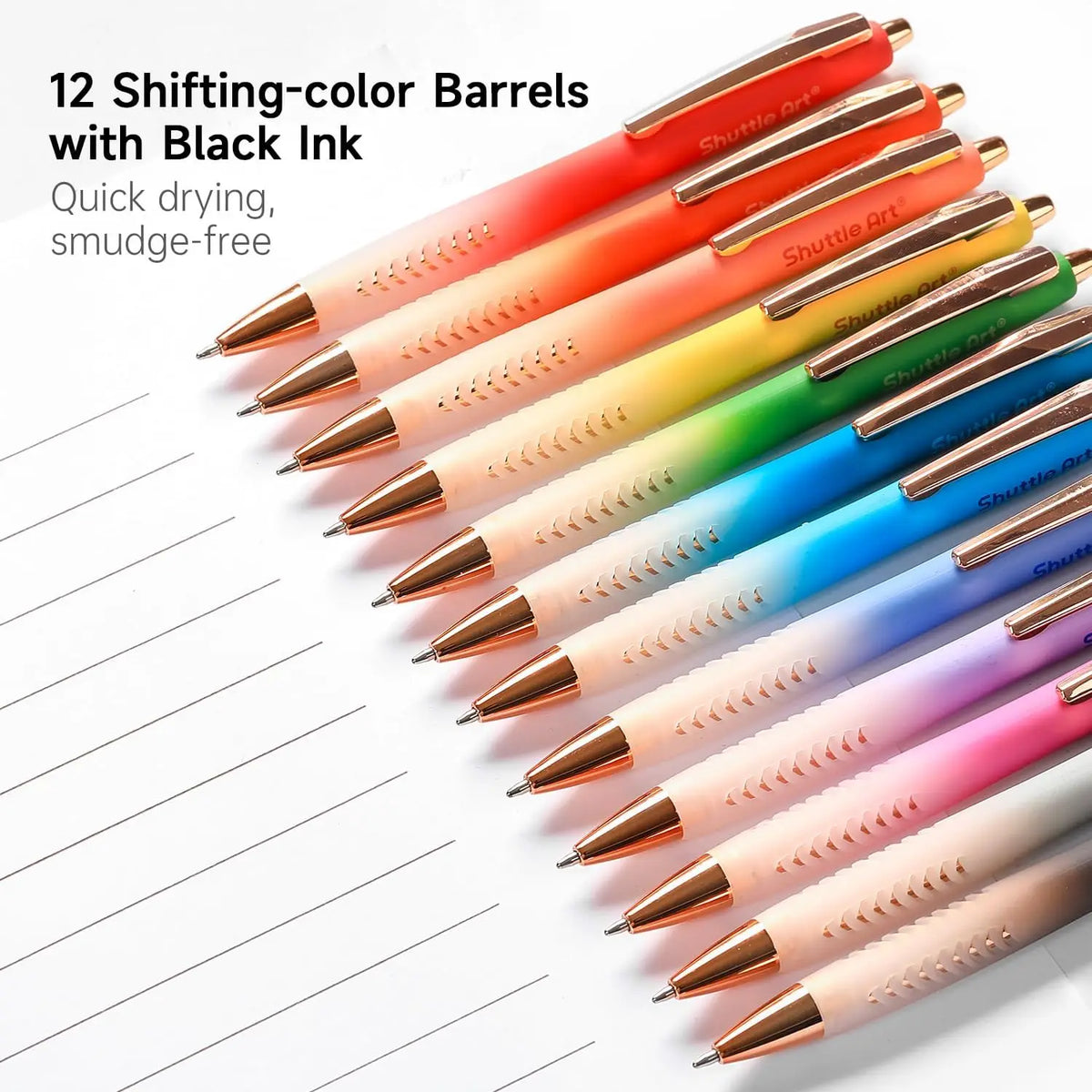 Shuttle Art Fancy Pens Gift Set, 12 Pack Colored Retractable Black Ink Ballpoint Pens, Cute Pens 1.0mm Medium Point Waterproof Elegant Gift Set for Writing Journaling Note Taking School Office Home