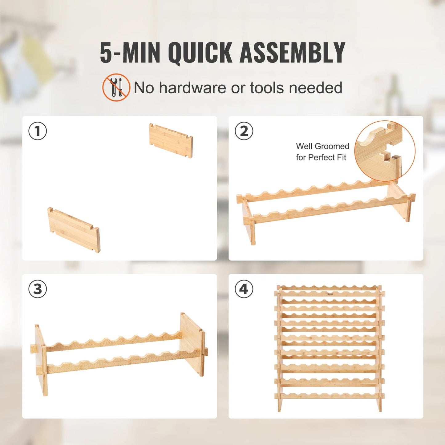 Succebuy Modular Bamboo Wine Rack For Cellar Storage