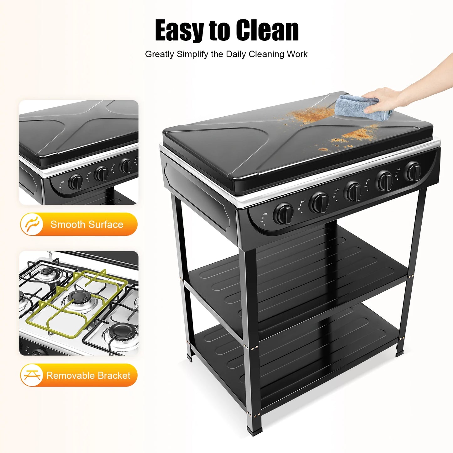 Outdoor 5 Burner Gas Stove With Manual Ignition And Boards