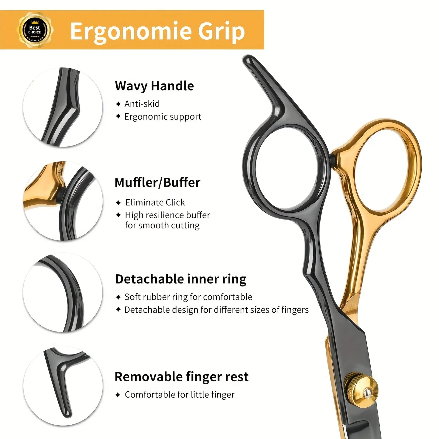 Professional Hair Cutting Scissors Set Black Gold Salon Shears with Thinning Scissors Barber Cape Combs Razor Clips Brush Pouch Kit for Hair Styling and Grooming