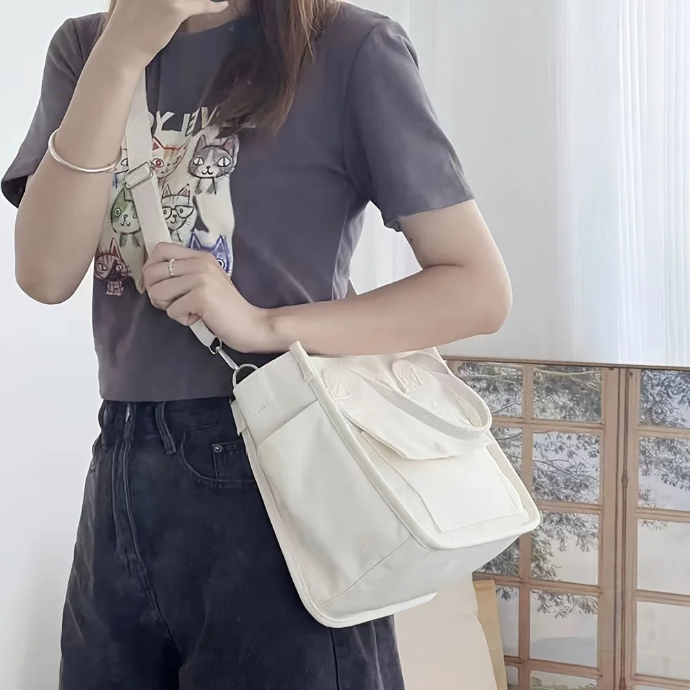Canvas Tote Bag With Pockets Crossbody For Women Everyday Use