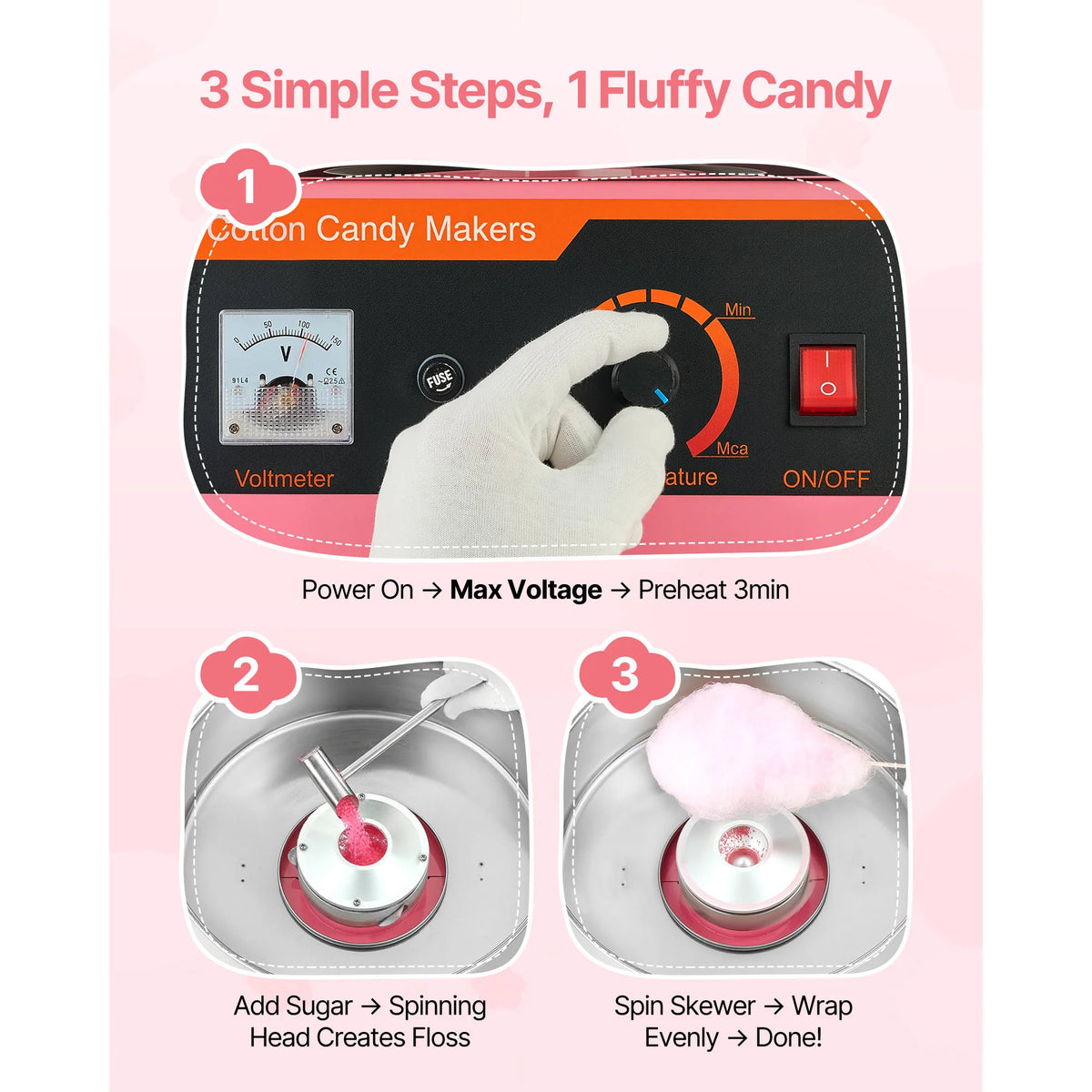 SucceBuy Commercial Cotton Candy Machine Electric Floss Maker for Parties
