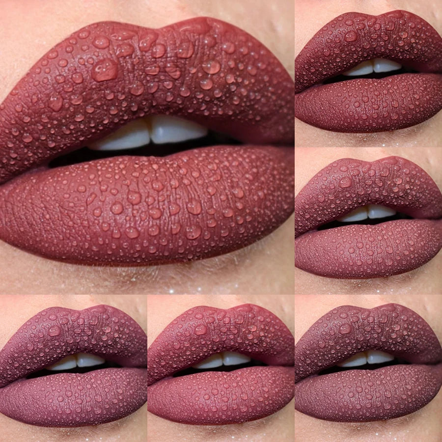 6pcs Matte Velvet Lip Gloss Waterproof Liquid Lipstick Nude Red Rose Lips Tint Makeup Lip Glaze Cosmetics Red Lip Stain Beauty for Women Gifts