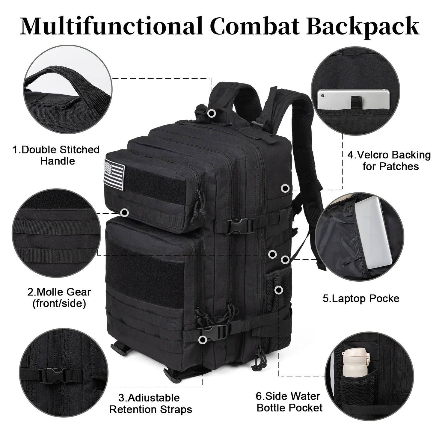 Kabaqoo Tactical Backpack MOLLE EDC Water Resistant Rucksack