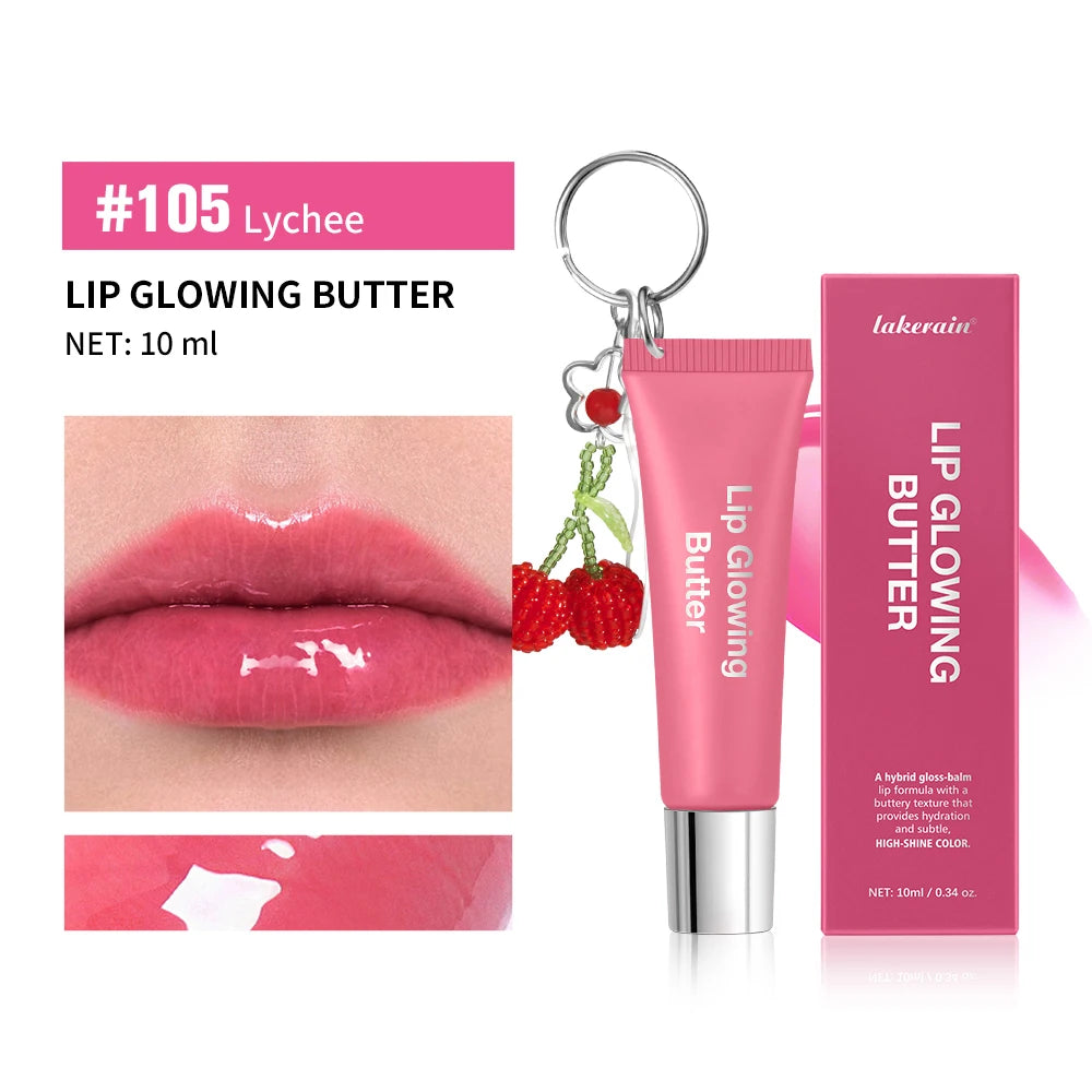 Lip Glowing Butter Lip Gloss With Cherry Pendant Moisturizing Shiny Plumping Lip Tint Hydrating Mirror Liquid Lipstick Long Lasting Lip Balm Makeup