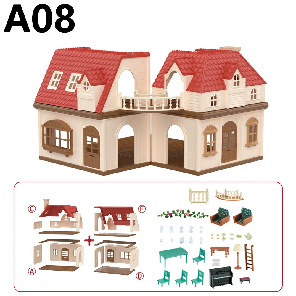 SENGTONGLEHOUSE-A08 DIY Assemble Dollhouse Villa Big House Pretend Play Toy For Girls Simulation Forest Family Cottage Doll House Playset Kids Birthday Gift