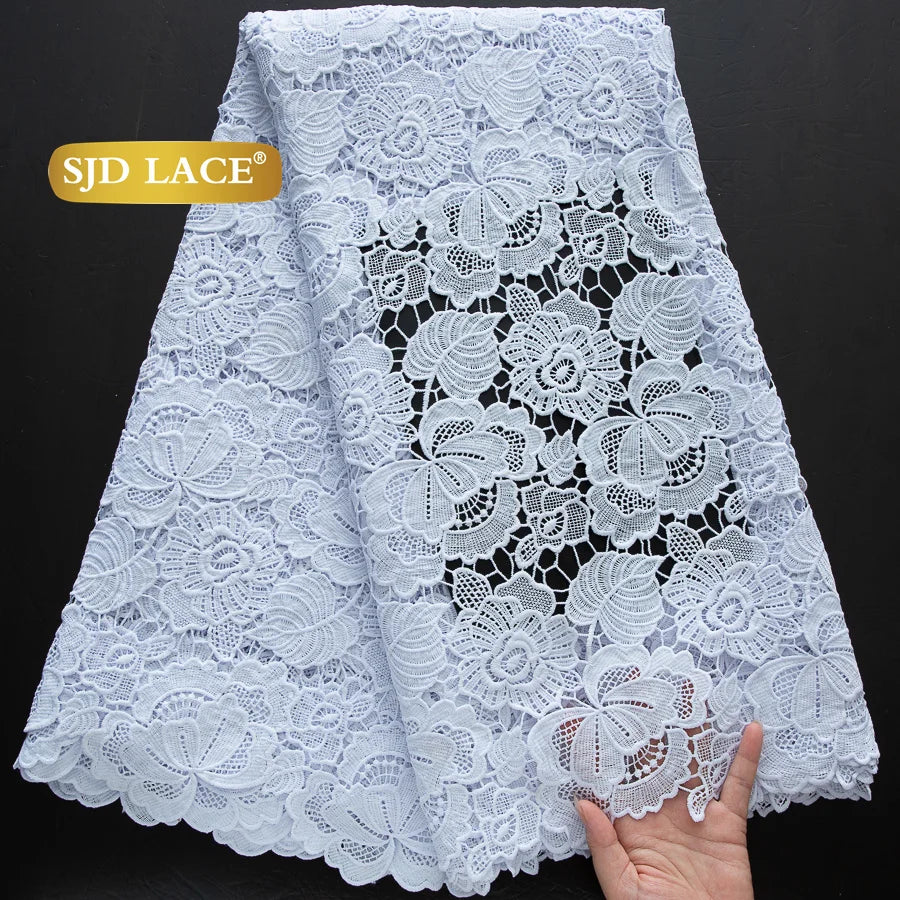SJD Lace African Sequins Guipure Cord Lace Fabric Water Soluble