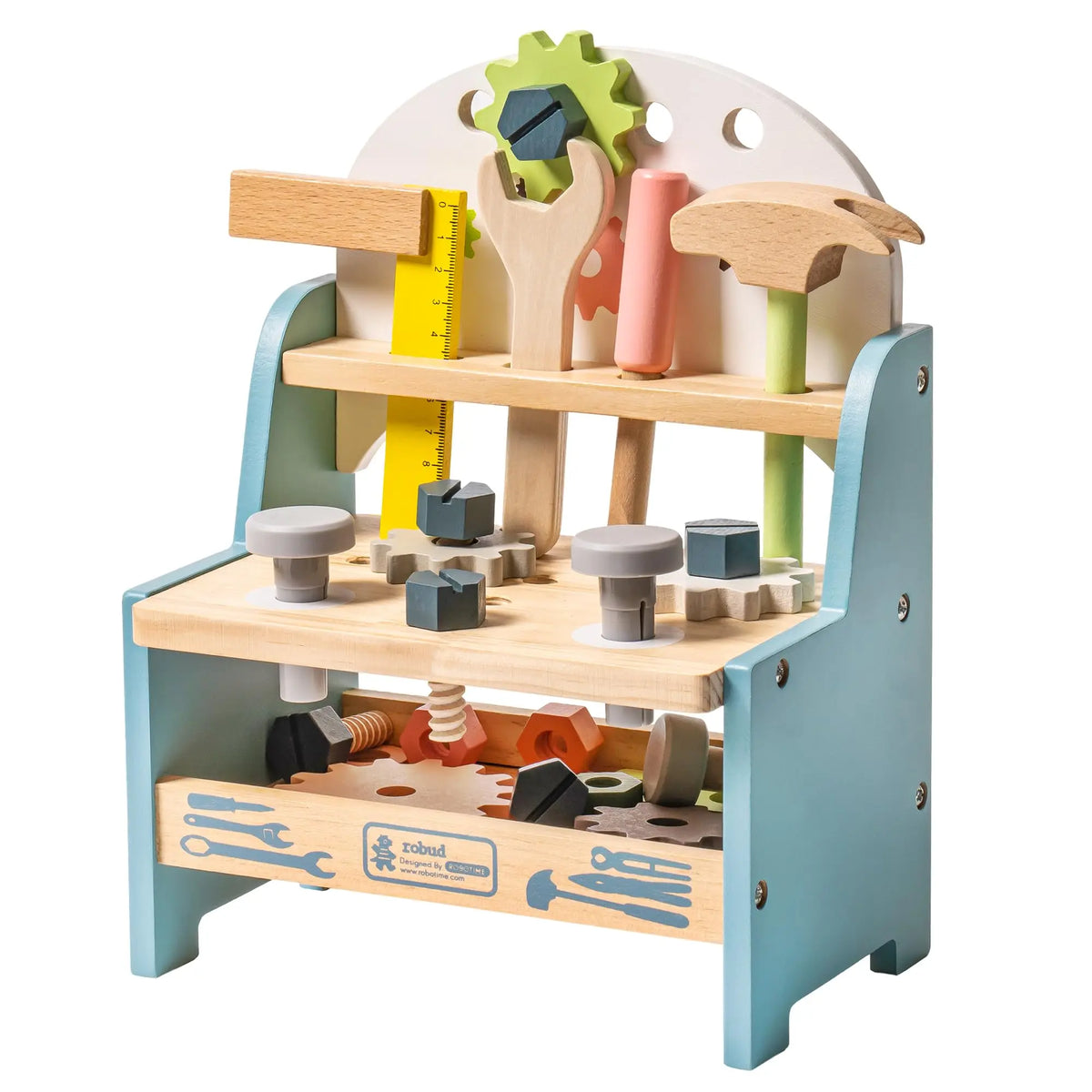 ROBUD Mini Wooden Play Tool Workbench Set Role Play Set Montessori Toys Ideal Birthday Gift for 3+ Years Old Boys Girls