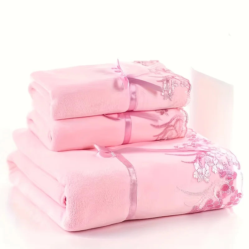 3-Piece Towel Set, 1 Bath Towel + 2 Hand Towels, Microfiber Towels, Soft and Comfortable, Highly Absorbent, Valentine's Day Gift
