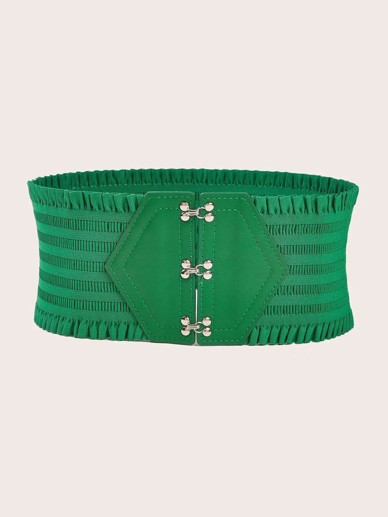 Vibrant Triple Buckle Elastic Waistband Ruffles Belt For Women Adjustable Strap