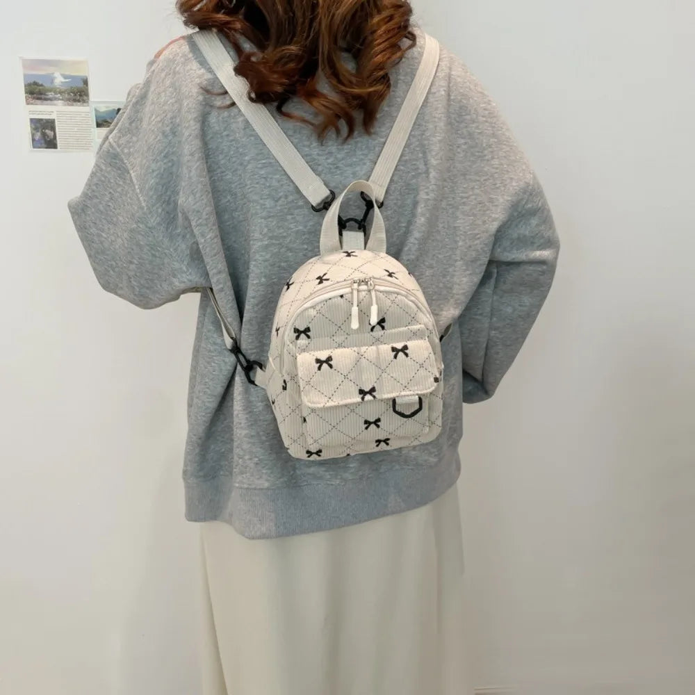 Mini Backpack Bowknot Printed Cosmetic Shoulder Bag Travel Storage