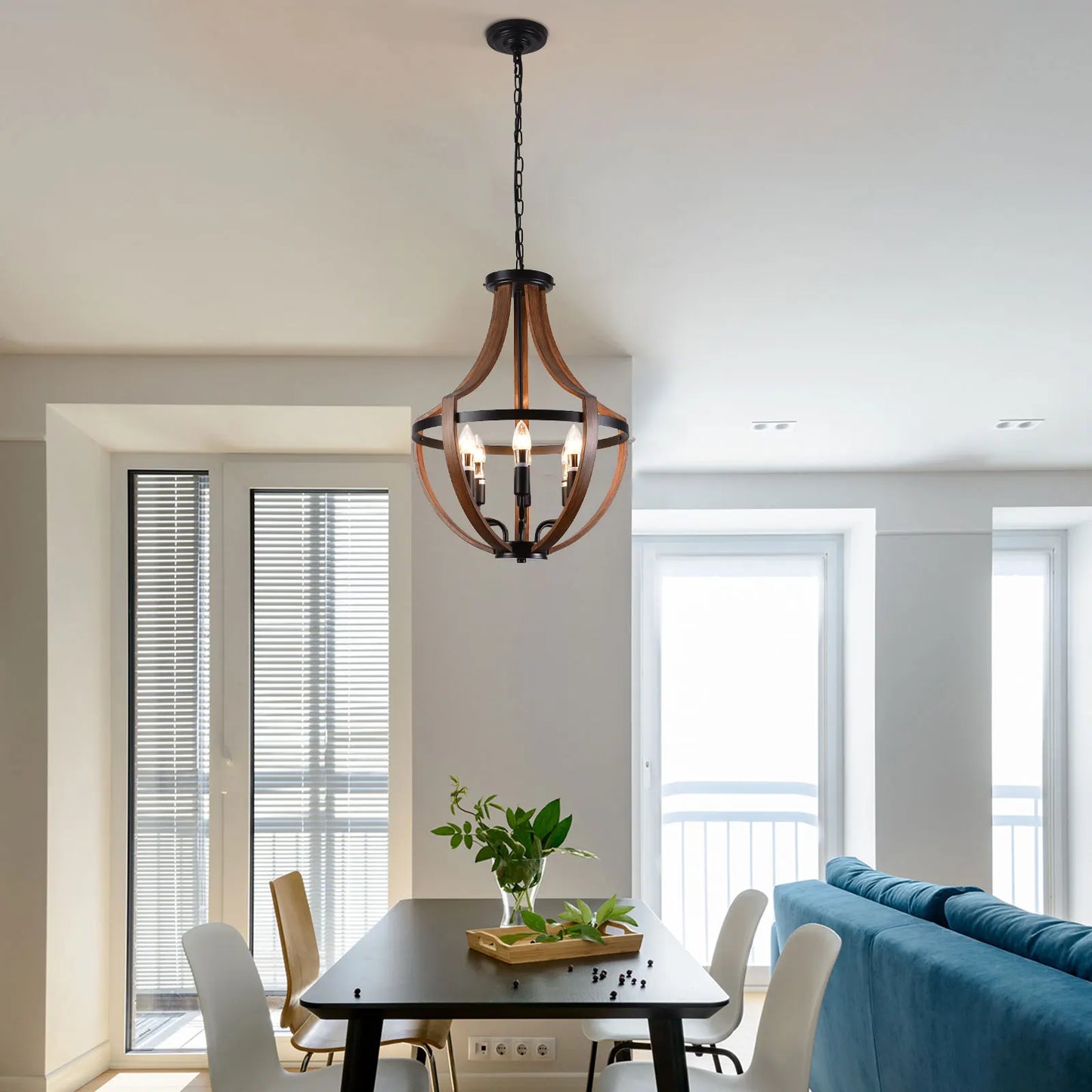 Modern Rustic Wooden Pendant Light For Kitchen And Dining Room