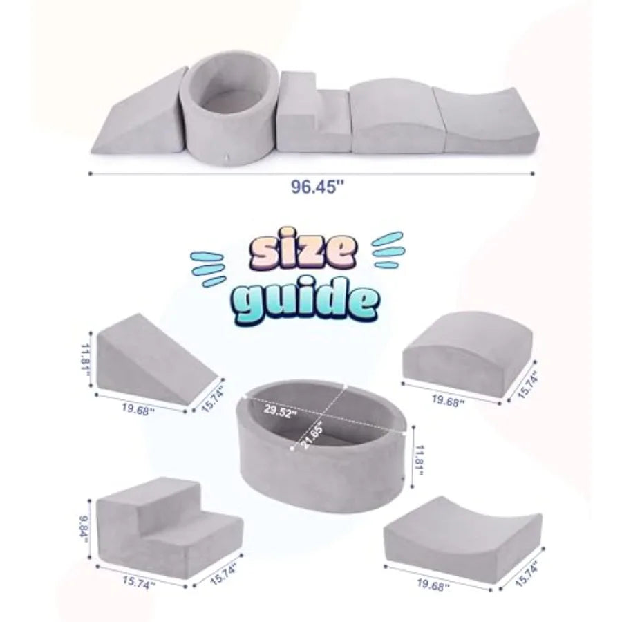 Foam Climbing Blocks with Ball Pit for Toddlers 1-3 Years - Indoor Crawling Active Play Set - Grey