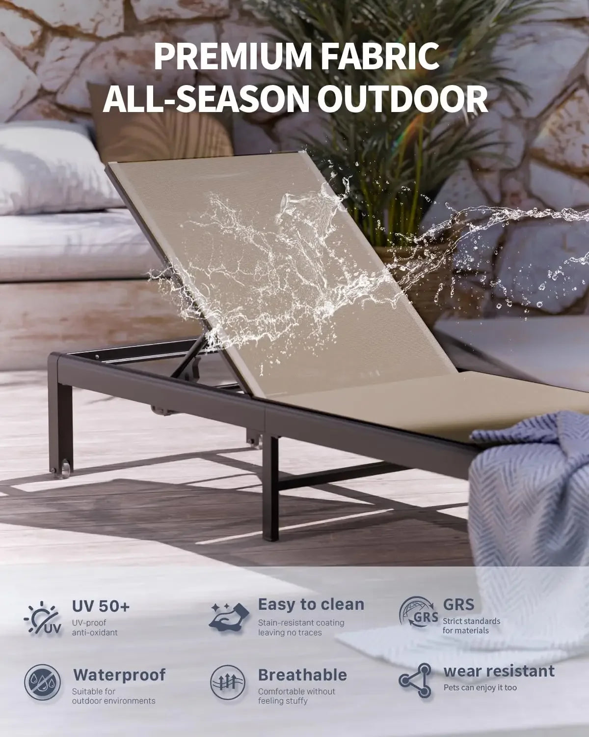 2 Sets Outdoor Aluminum Chaise Lounge Chairs Patio Metal Deck Furniture 5-Position Adjustable Poolside Lounger, Customized