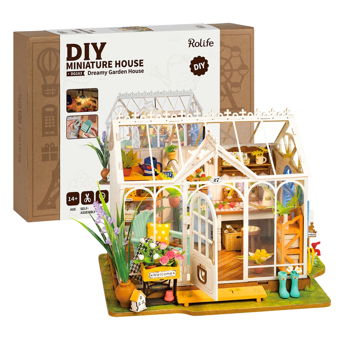 Rolife DIY Miniature House Kit Dreamy Garden House 3D Puzzle Dollhouse Building Model Kit Home Desk Decor Gift for Adult Friends