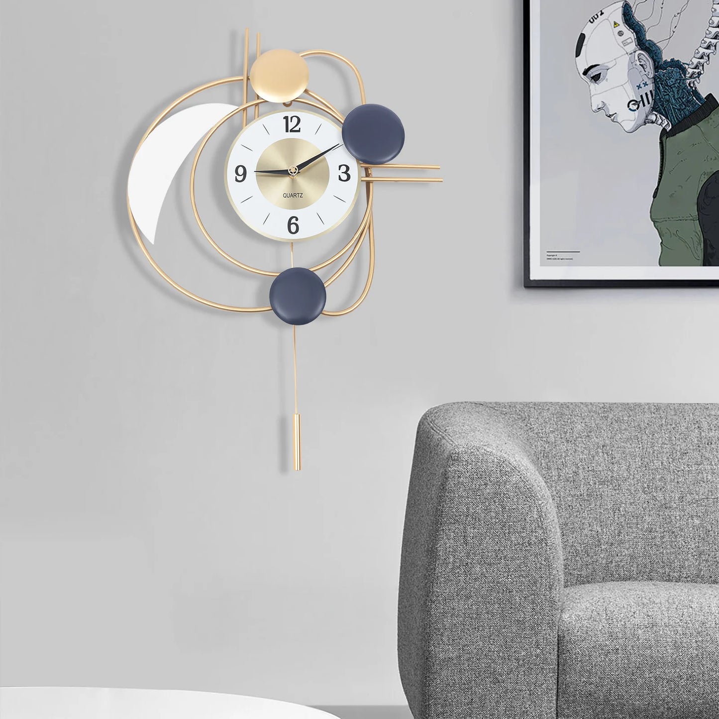 Wall Clock Indoor 3D Decorative Wall Clock Quartz Movement Clock Battery Powered Wall-mounted Clock