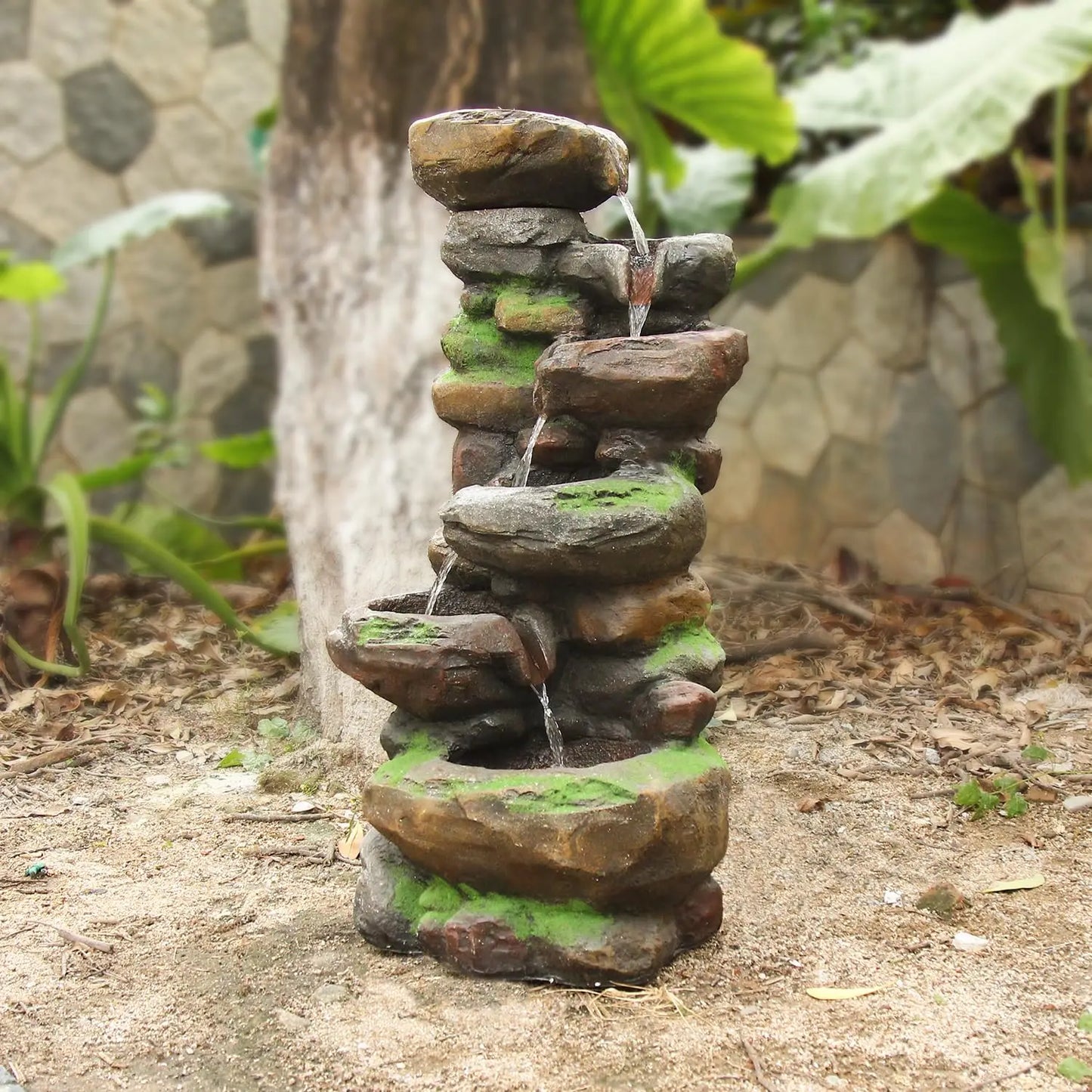 10-Tier Cascading Rock Water Fountain Outdoor Garden Waterfall Fountains Patio Backyard Deck Porch Pond Art Decor, Customized