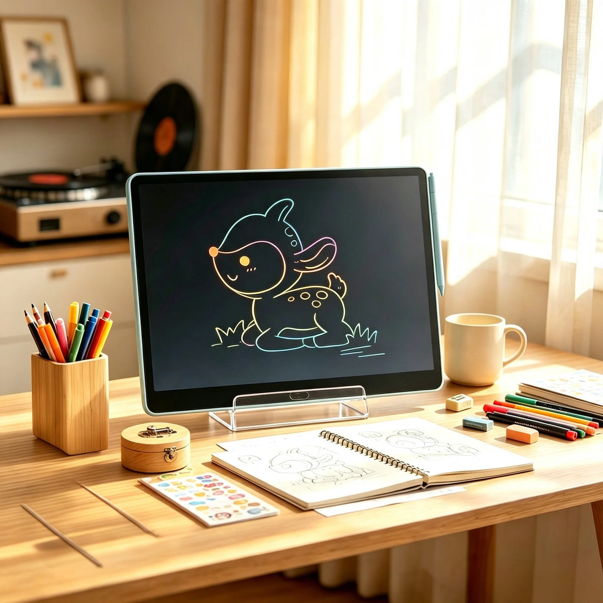 16 inch Large LCD Writing Board and Erasable Graffiti Board - Portable Color Partition Design Drawing Board, Perfect for Teenagers' Art, Home, School, Daily Gifts (Paper Gift Box with Holder)