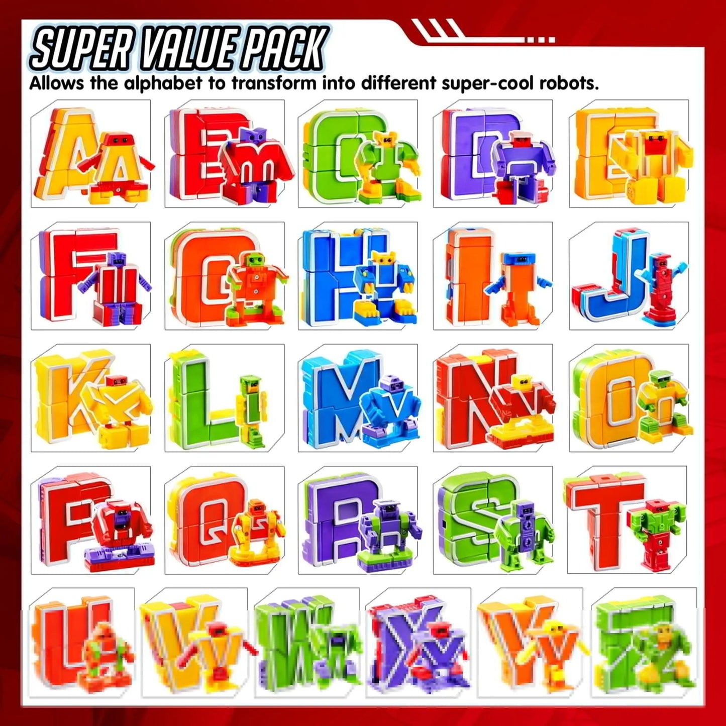 Joyfy 26 in 3 Alphabet Bots Toy 26 Pc Transforming Robot Educational Building STEM Toy for Toddlers Preschool Boys Birthday Gift
