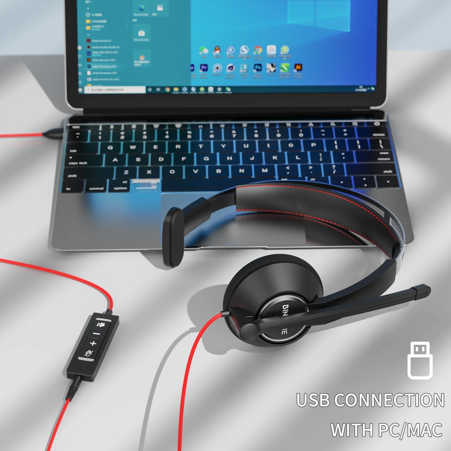 BINNUNE Headsets with Mic Wired Work Headphones for Laptop PC Computer with Noise Cancelling Mic for Zoom Office Conference