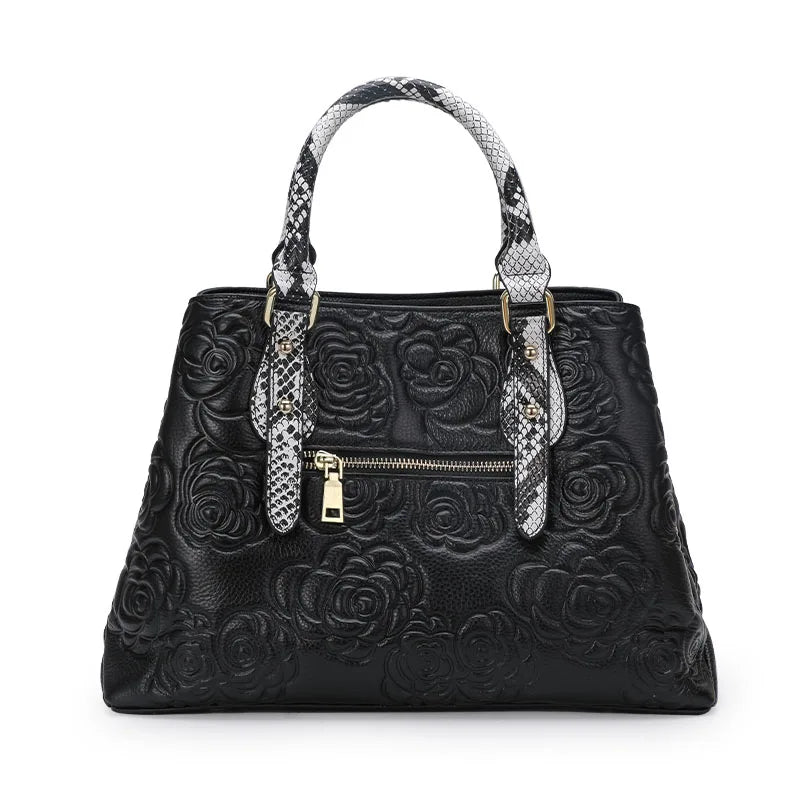 Aidrani Womens Luxury Leather Handbag Large Capacity Floral Snake Pattern