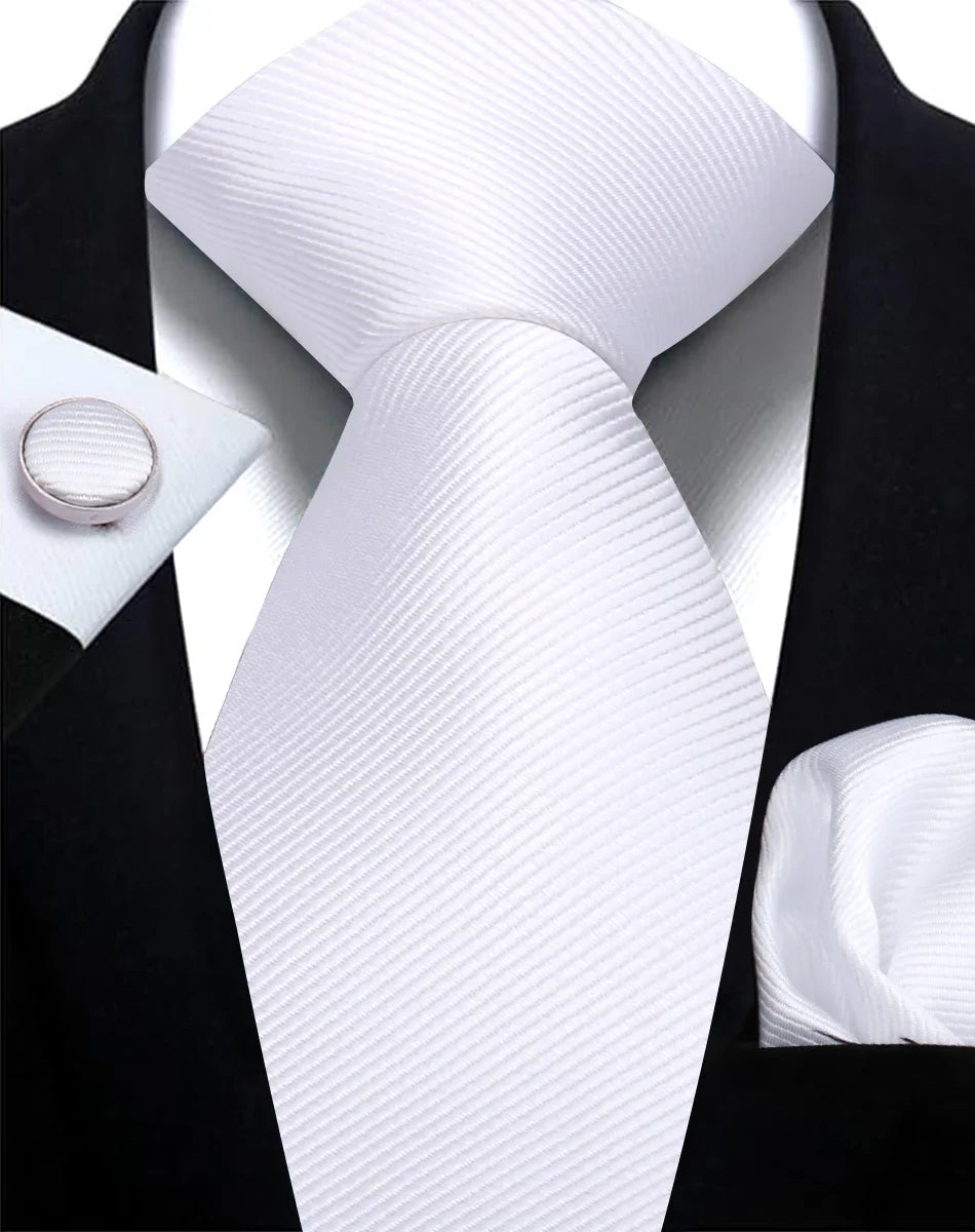 Solid Necktie Set With Handkerchief And Cufflinks For Men