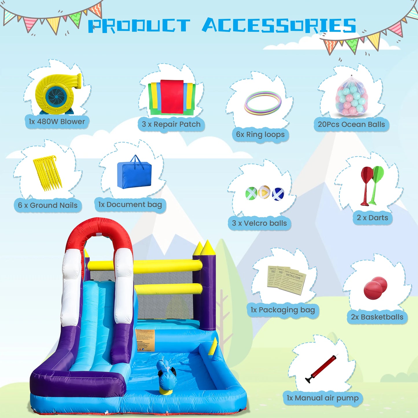 16ft Inflatable Water Slide Bounce House W/ Splash Pool for Kids Backyard Party Commercial Children's playground