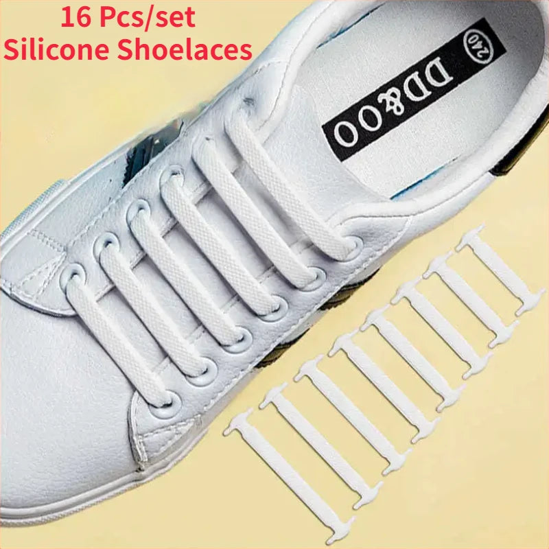 New 16Pcs Elastic Shoe Laces All Sneakers Silicone Stretch Shoelaces Unisex Fashion No Tie Shoelace Rubber Band Shoelaces