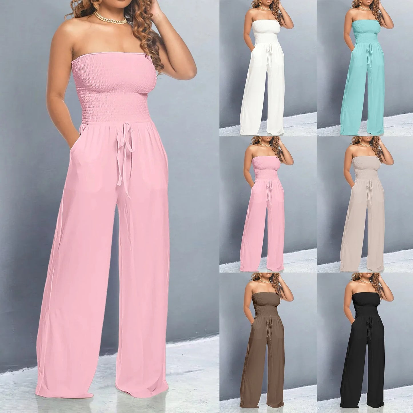 ZOMAXIUJEE CN Sexy Strapless Jumpsuit Women Ruched Lace Romper