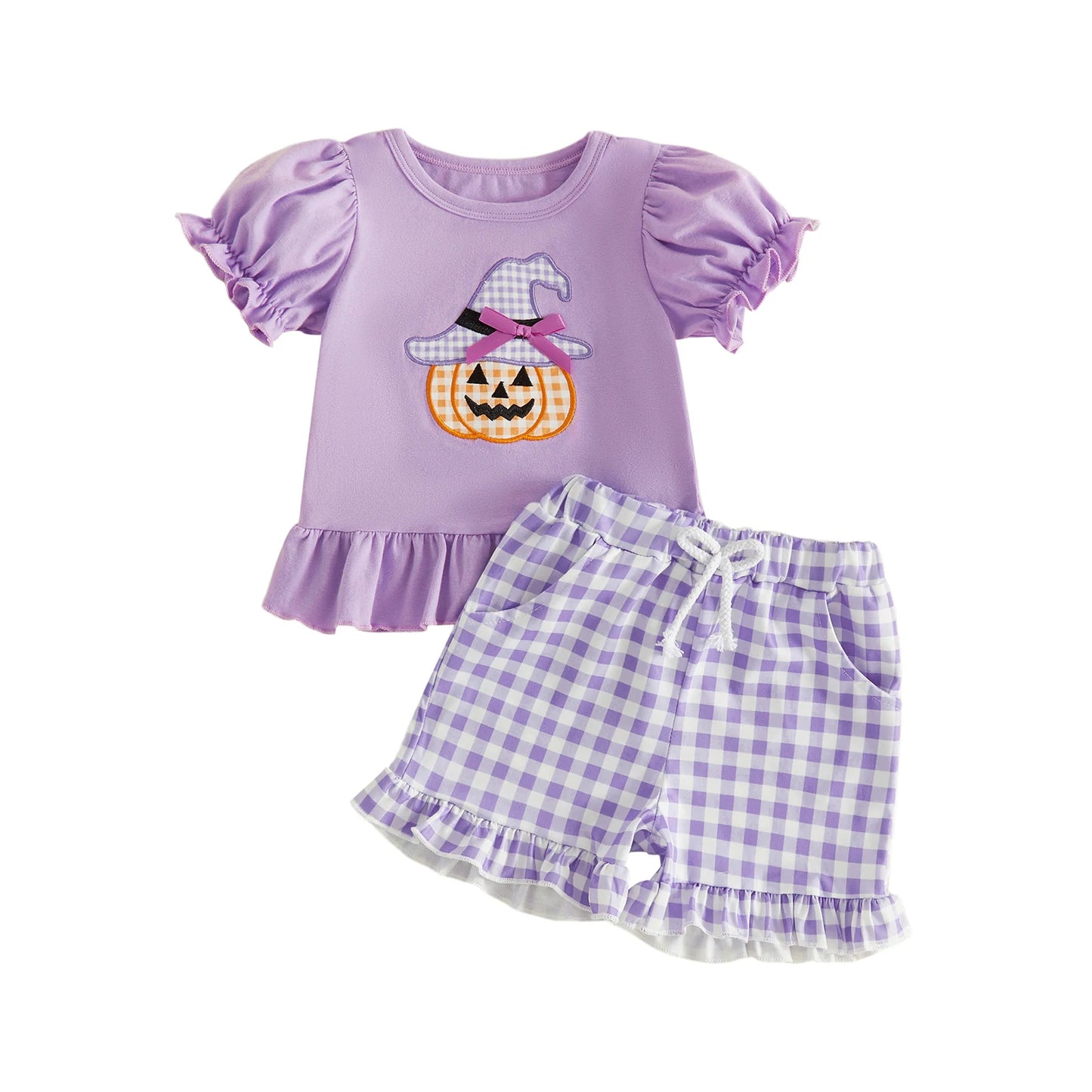 Halloween Pumpkin Embroidered Toddler Girl Top Set