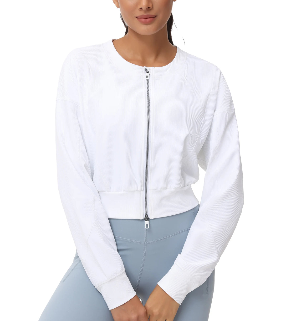 THE GYM PEOPLE Women's Cropped Jackets Full Zip Long Sleeve Ribbed Workout Sweatshirts Lightweight Casual Tops