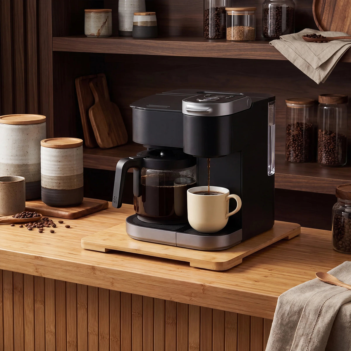 Bamboo Appliance Sliding Tray 360° Rotating Countertop Motion Slider for Coffee Maker Air Fryer Stand Mixer