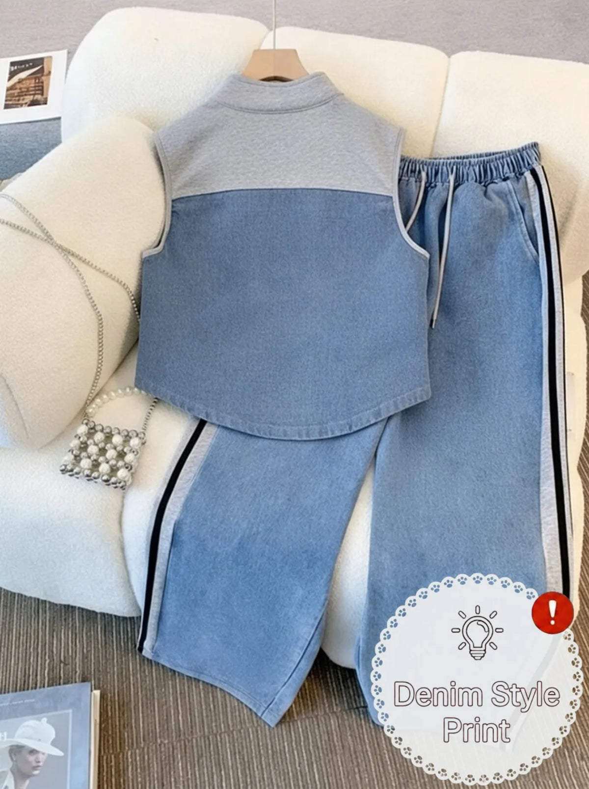 Women's Sleeveless Zip Vest And Wide Leg Pants Set