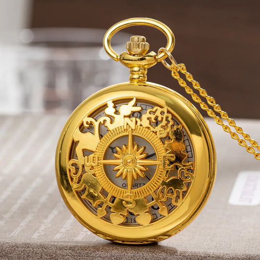 Antique Steampunk Arabic Numerals Quartz Pocket Watch Necklace Pendant Unisex